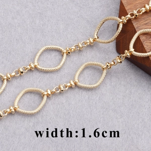 18K gold plated O-shaped and oval textured link chain for DIY jewelry making
