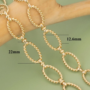 18K gold-plated twisted oval link chain jewelry finding 22mm x 12.6mm for DIY crafting