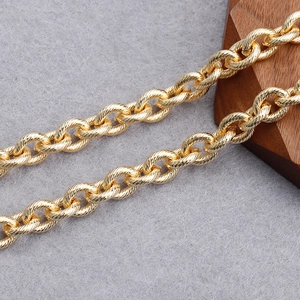 Makroaufnahme einer 18K vergoldeten Kette mit strukturierten Spiralgliedern