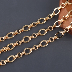 Detail of 18K gold-plated oval chain links with textured rectangular connectors