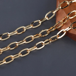 Macro shot of 18K gold plated thick oval chain links for DIY handmade jewelry crafts