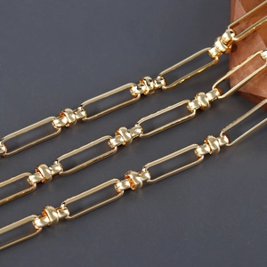 Detailed close-up of 18K gold-plated long rectangle link chain for DIY jewelry