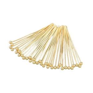 Fan-shaped array of 18k gold-plated ball head pins for DIY jewelry making