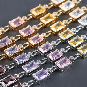 18k gold plated chain jewelry with colorful rectangular zircon stones in various hues
