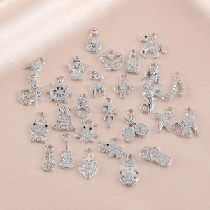 Rhodium Plated Copper Zirconia Animal Fruit Charms DIY Jewelry Pendants Micro Pave CZ Tiny Pendant For Necklace Earrings Making