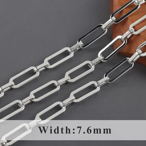 Macro shot of 7.6mm silver plated flat paperclip chain link for DIY jewelry making