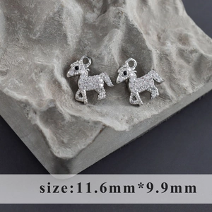 Rhodium-plated pony pendants with cubic zirconia, size 11.6mm x 9.9mm, silver jewelry DIY charms