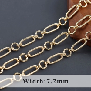 Cadena de eslabones O bañada en oro de 18k texturizada para joyas DIY, ancho 7.2mm