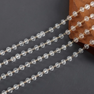 Detailed view of 18k gold plated chains with faceted crystal beads for DIY jewelry making