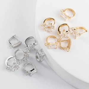 DIY Jewelry Findings 18K Gold Rhodium Plated Copper Zirconia Flower Geometric Earring Hooks Clasps For Women Accessories
