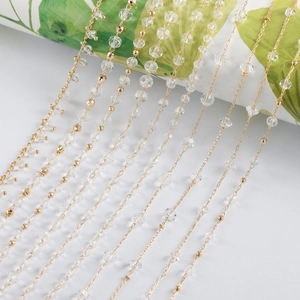 18K Gold Plated Copper Jewelry Chain With Faceted Artificial Crystal Beads For Handmade DIY Necklace Bracelet Making Accessory