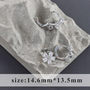 Minimalist S925 silver flower hoop earrings with 18k gold plating and clear zircons