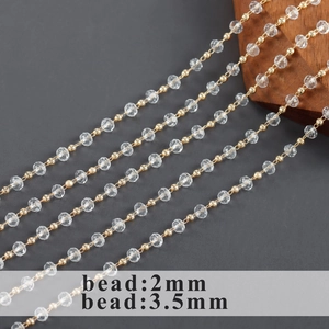 18k gold plated beaded chain with clear faceted crystals for DIY jewelry making