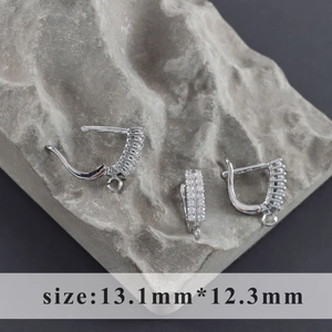 Silver petal-shaped ear hoops with micro-set zircon and 13.1mm pendant connectors