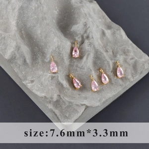 6 piezas colgantes de gota de circón rosa chapado en oro 18k para joyería DIY 7.6mm*3.3mm