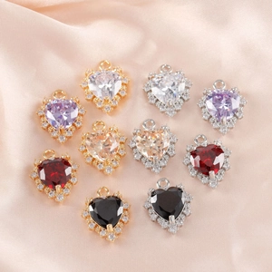 Pendentifs Cœur en Zirconia Plaqué Or 18K Rhodium Apprêts de Bijouterie DIY Breloques Cœur en Cuivre pour Collier Boucles d'Oreilles