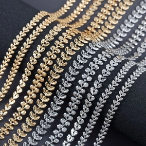 18k gold and rhodium plated hollow leaf wave link chain for DIY jewelry making