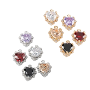 Pendentifs cœur en zircone avec plaquage or 18k et rhodium pour la création de bijoux