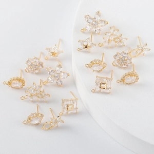 18K Verguld Messing Zirkonia DIY Oorbellenbenodigdheden Bloem Ster Geometrische Oorbellen Onderdelen Voor Sieraden Maken