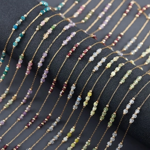 Minimalist stainless steel bead chain with colorful natural semi-precious gemstones