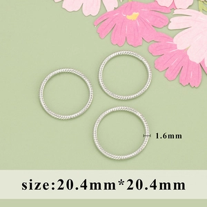 Detailed view of silver twisted rings 20.4mm for DIY jewelry making with 1.6mm thickness