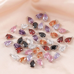 18K Gold Rhodium Plated Copper Cubic Zirconia Pear Waterdrop Pendants Faceted Gemstone Charms For DIY Jewelry Making