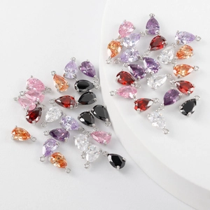 18k gold plated pear-shaped zircon pendants for DIY jewelry making in various colors