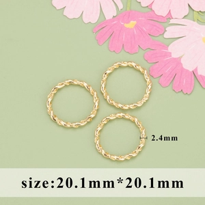 Three 18k gold plated twisted round jewelry rings for DIY accessories, size 20.1mm x 2.4mm
