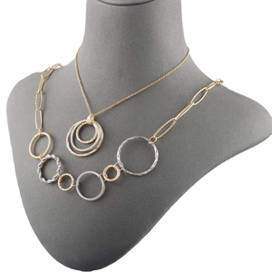 Minimalist 18k gold plated and rhodium multi-layer ring necklace with nested circle pendants
