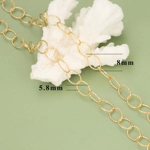 Golden embossed chain links for jewelry making with 8mm and 5.8mm size details