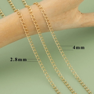 18k gold plated stainless steel extension chains for DIY necklaces in 2.8mm and 4mm