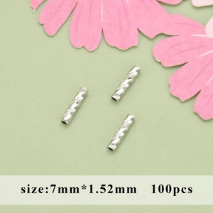 Set of 100 silver diamond-cut textured straight tube beads 7mm for DIY jewelry making