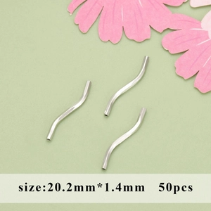 50pcs of 20.2mm silver plated curved tube beads for DIY necklace and earring jewelry making