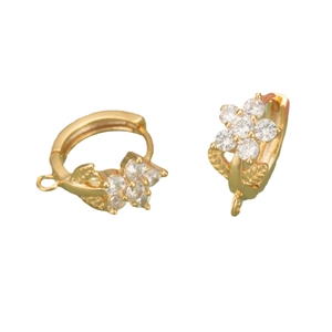 Orecchini a cerchio a fiore in oro 18K con zirconi per creazione gioielli fai da te