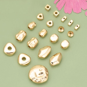 DIY Jewelry Making Metal Spacer Beads Irregular Hammered Square Round Triangle Loose Beads 18K Gold Silver Plated Copper Findings For Earring Necklace Bracelet