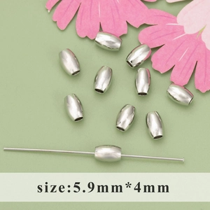 Polished silver oval barrel spacer bead 5.9mm x 4mm for DIY jewelry making