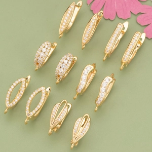 Luxury Copper Zirconia Earring Hooks DIY Findings Gold Silver Plated Leverback Earring Posts With Loop For Jewelry Making