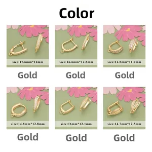 Detailed view of six gold-plated CZ micro-pave earring findings with size measurements