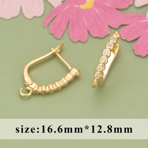 Exquisite 16.6mm gold-plated hoop earrings with micro-pave cubic zirconia for DIY jewelry