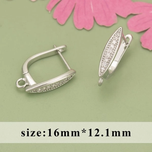 Micro-pave zircon lever-back hoop earrings in silver tone with loop for DIY jewelry