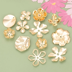 18K Gold Plated Copper Flower Bead Caps Vintage Metal Petal Pendants For DIY Jewelry Making Accessories Hairpin Material