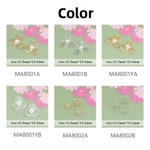 Detailed grid view of 18k gold plated hollow flower petal charms for DIY jewelry making