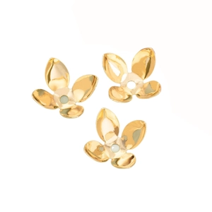 Set of three 18k gold-plated four-petal flower spacer beads for DIY jewelry making