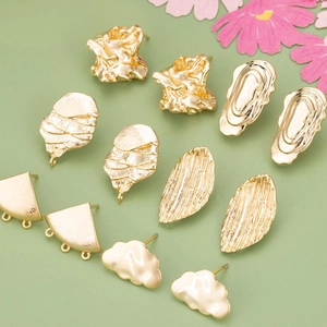 18K Gold Plated Copper Irregular Textured Earring Posts With Loop For DIY Jewelry Making Findings Earring Base Accessories