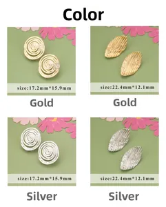 Irregular 18K gold and silver plated copper earring studs with spiral and leaf shapes