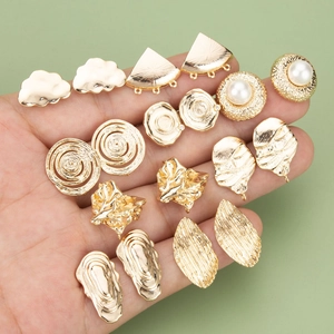 Various 18K gold-plated irregular DIY earring studs with loop and faux pearl accents