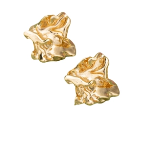 Irregular textured gold-plated stud earrings with minimalist lava molten metal design
