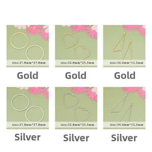 Macro view of 18k gold and silver geometric DIY jewelry frames with dimensions