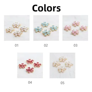 Collage of four-leaf flower charms in 18k gold plating with various zircon colors