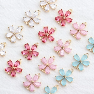 18K Gold Plated Copper Zircon Five Petal Flower Charms For DIY Necklace Earring Making Floral Jewelry Pendant Accessories